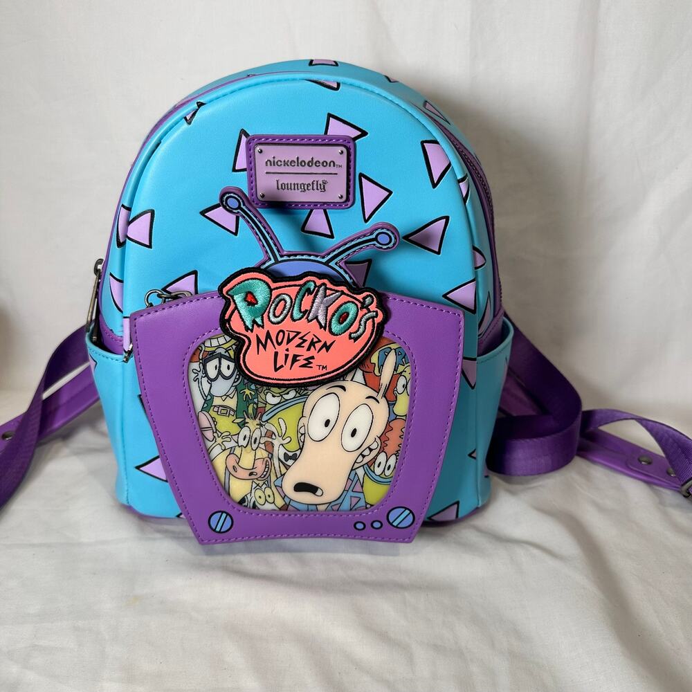Loungefly Rocko's Modern Life Lenticular TV Faux Leather Mini Backpack Park Fit